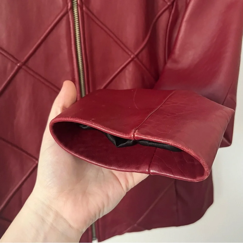 Vintage Mossimo Y2K Red Oxblood Leather Race Moto Full Zip Leather Jacket L